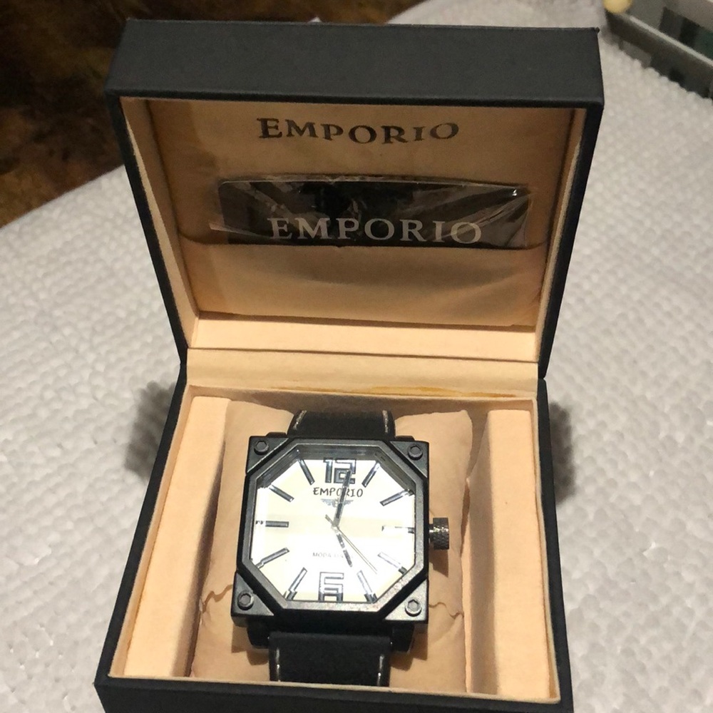Emporio Armani Black Leather Watch (battery NOT included)